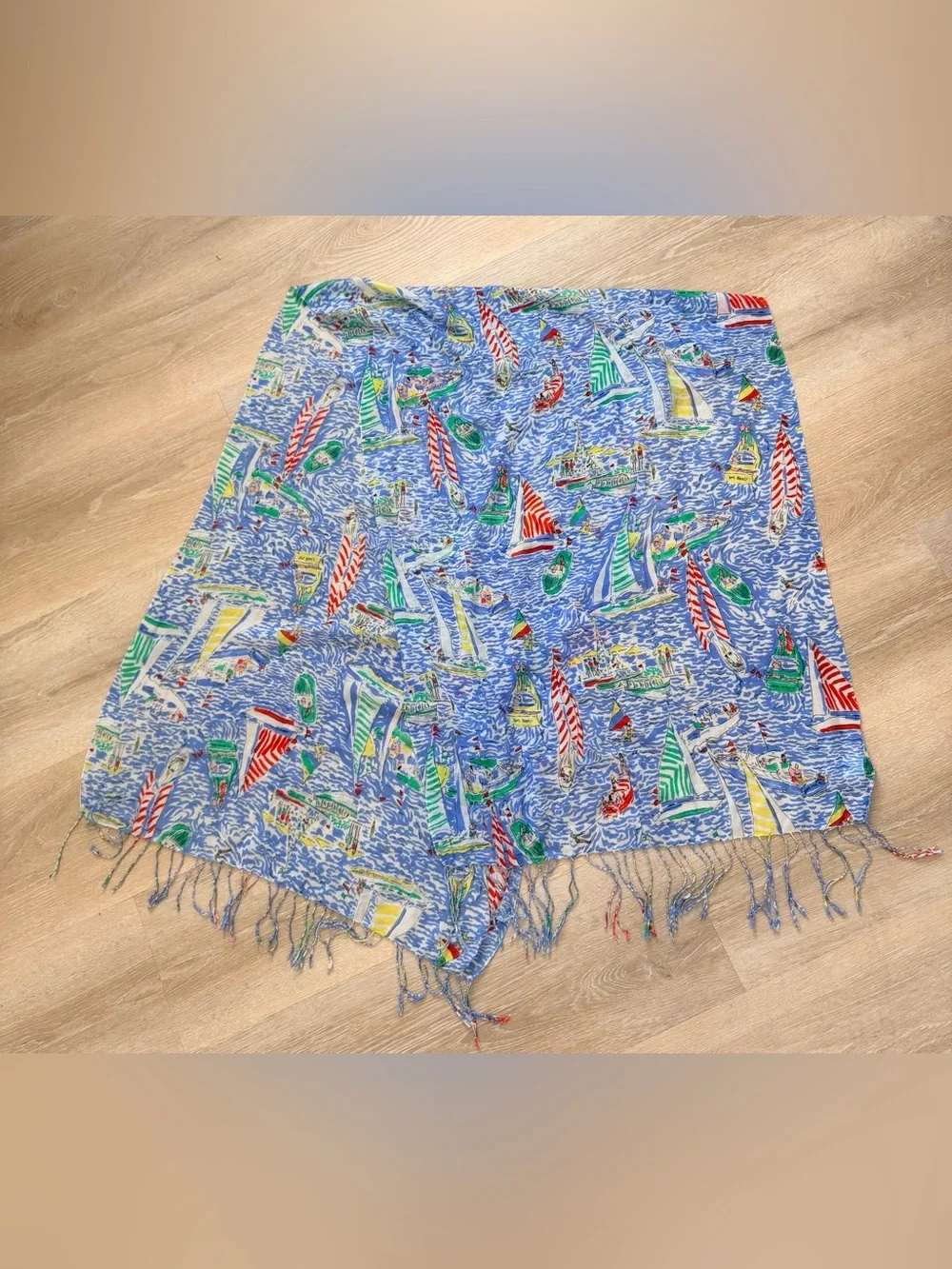 Lilly Pulitzer Get Nauti Murfee City Scarf Silk Cashmere 26x82 Shawl Wrap Stole